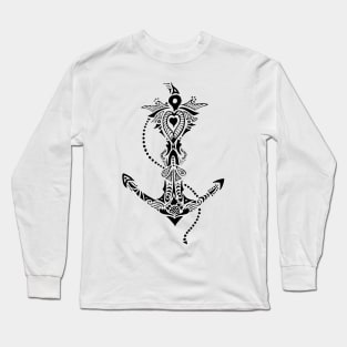 Anchor - Intricate pattern in Black Long Sleeve T-Shirt